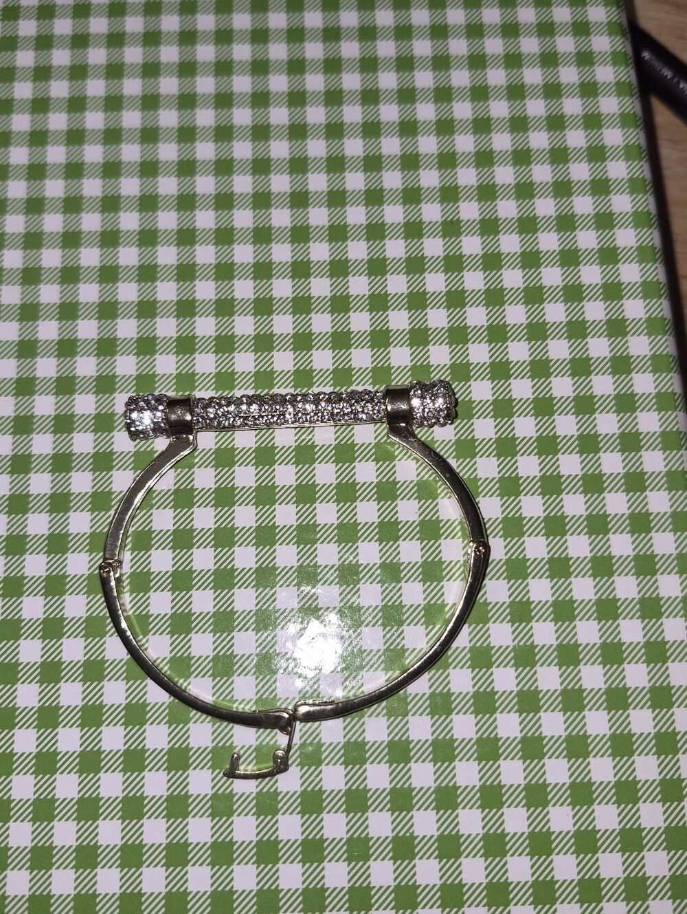 Silver Tone Rhinestone Bar Hinged Cuff Bangle Bracelet